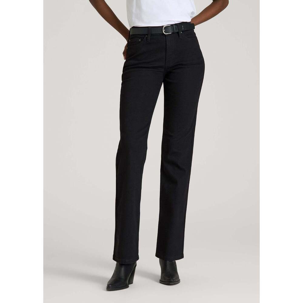 American Tall Mid-Rise Straight Fit Jeans for Tall Women in Optimum Black Size 3